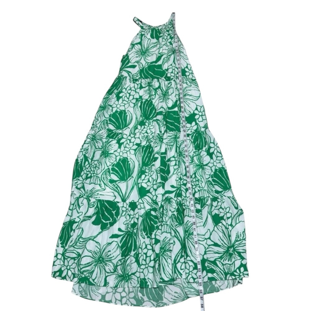 Lilly Pulitzer Green White Tropical Floral Maxi Dress Size L Sleeveless Resort - Picture 7 of 14